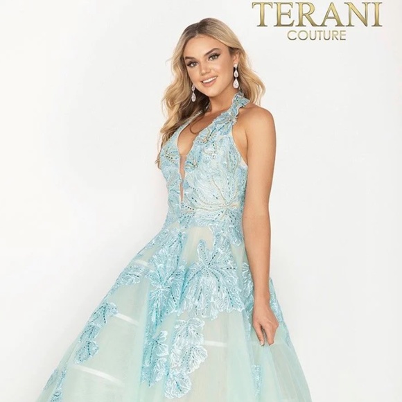 Terani Couture Dresses & Skirts - Terani Couture - 2011P1174 Embroidered Deep Halter V-neck